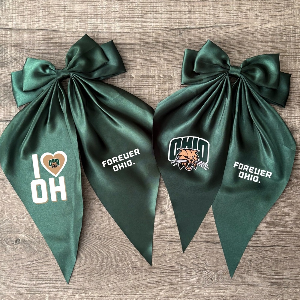Custom Ohio University Bobcats hair clip satin long bow ribbons